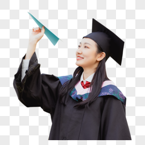 女大学生毕业照扔纸飞机素材