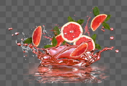 红色西柚水果喷溅高清图片
