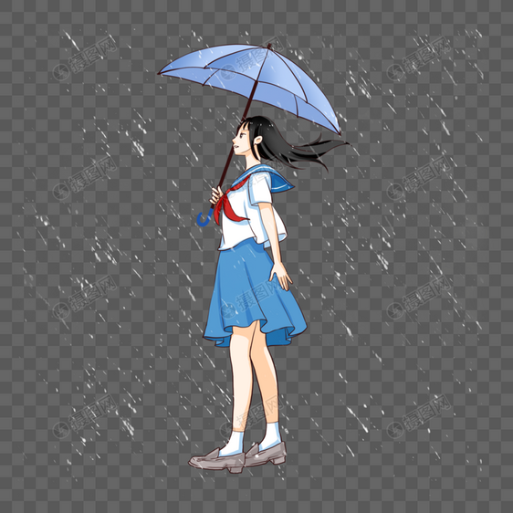 雨季仰视角度打伞的女孩图片