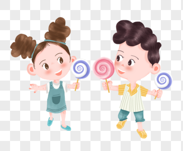儿童节吃棒棒糖的卡通欢乐小孩图片
