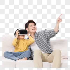父子居家戴VR眼镜玩游戏图片