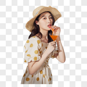 夏日清甜度假少女与果汁图片