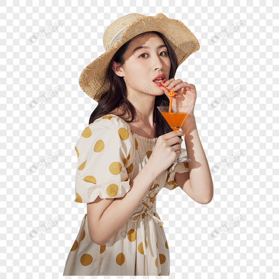 夏日清甜度假少女与果汁图片
