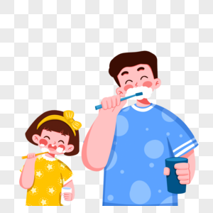 父亲和孩子一起刷牙高清图片