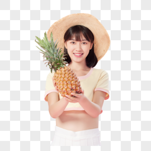 夏日可爱美女手捧凤梨菠萝高清图片