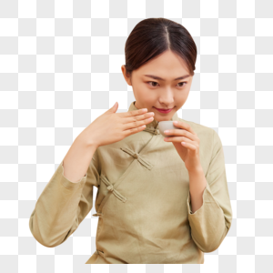 茶道茶艺美女沏茶闻茶香高清图片