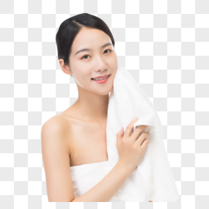 健康美女用毛巾擦脸图片
