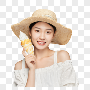 夏日可爱美女避暑吃冰淇淋图片