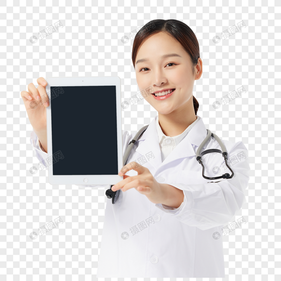 青年女医生展示电脑屏幕图片