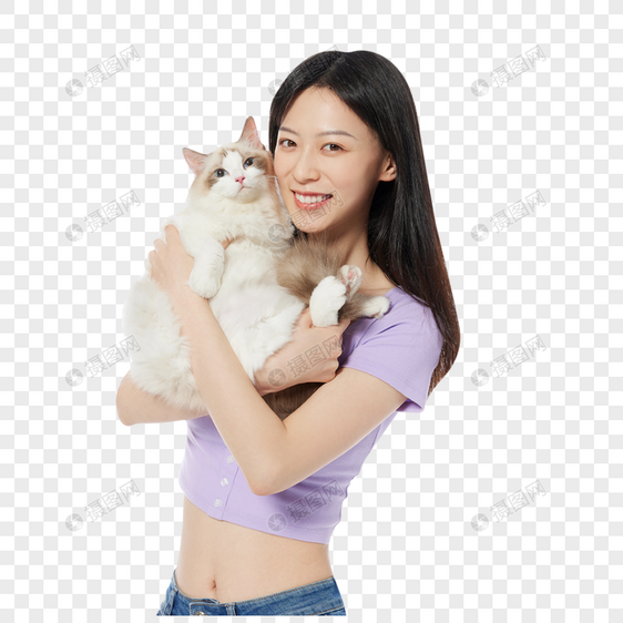 美女主人与宠物猫咪图片