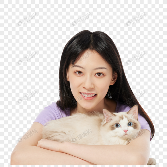 美女主人与宠物猫咪图片