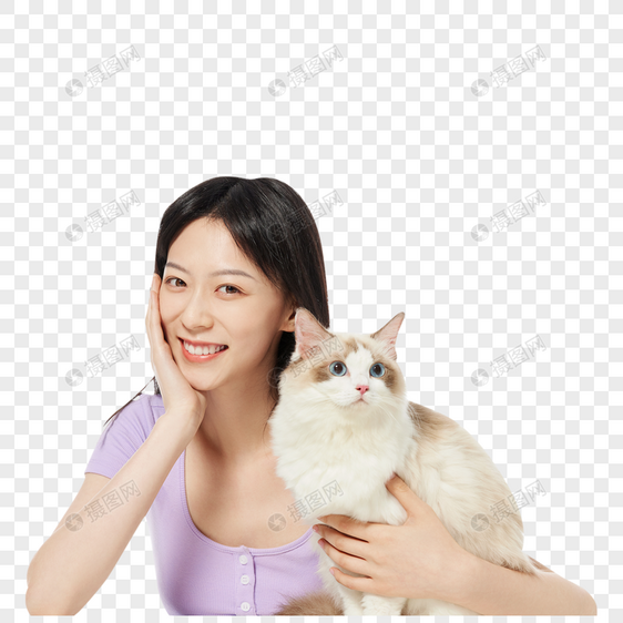 美女主人与宠物猫咪图片