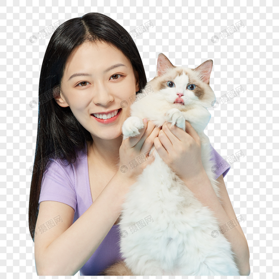 美女主人与宠物猫咪图片