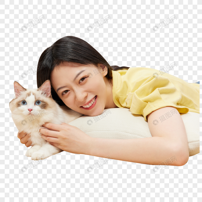 美女主人与宠物猫咪图片