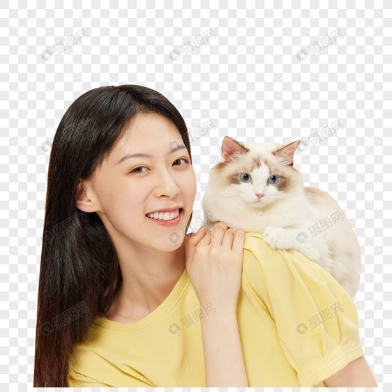 美女主人与宠物猫咪图片