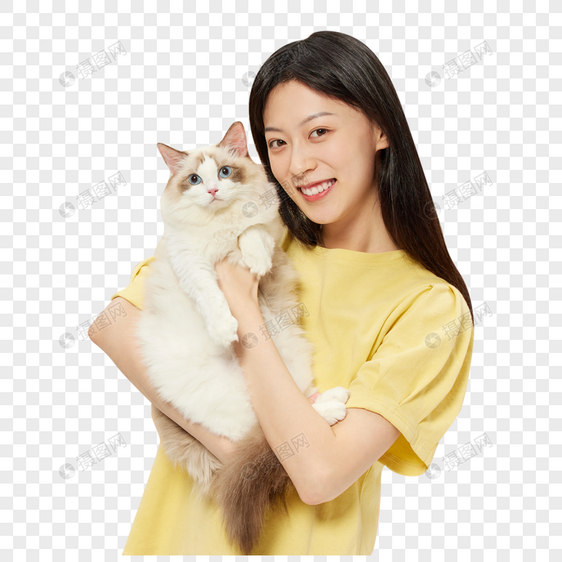 美女主人与宠物猫咪图片