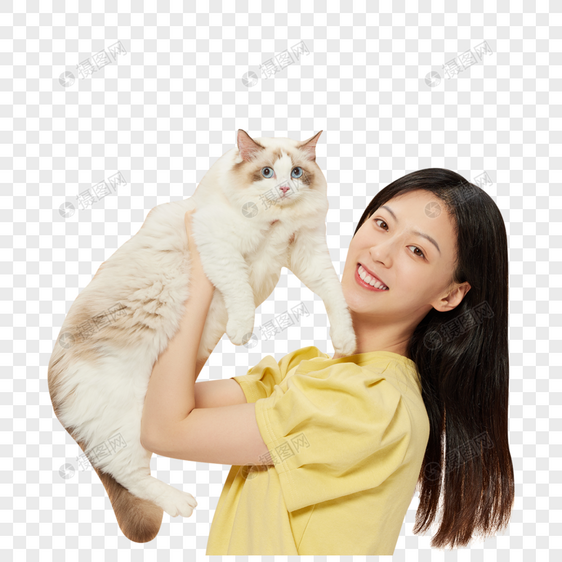 美女主人与宠物猫咪图片