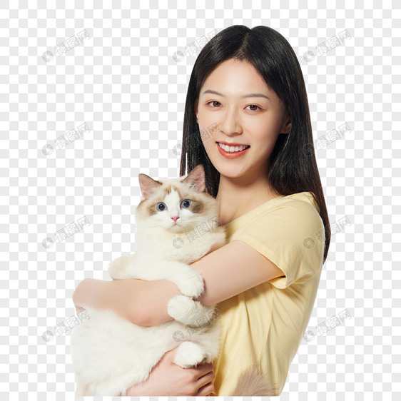 美女主人与宠物猫咪图片