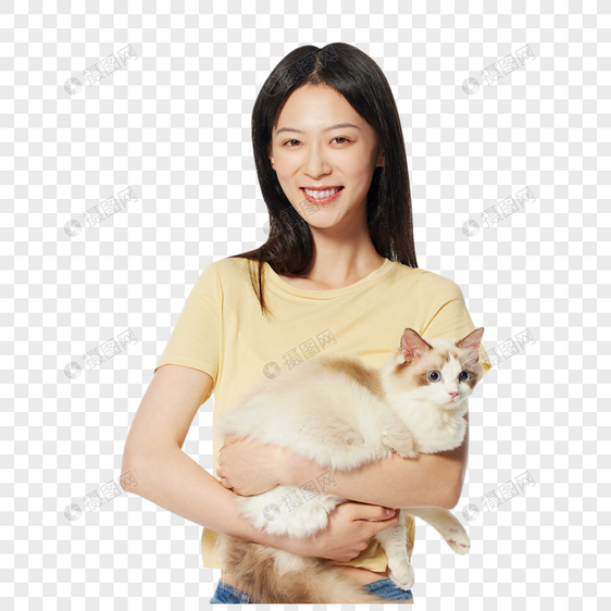 美女主人与宠物猫咪图片