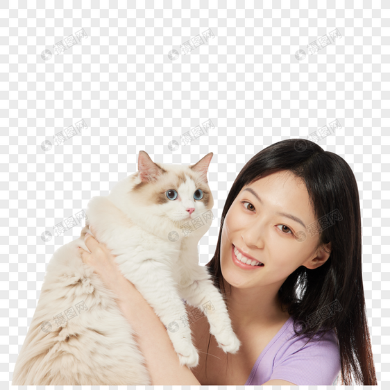 美女主人与宠物猫咪图片