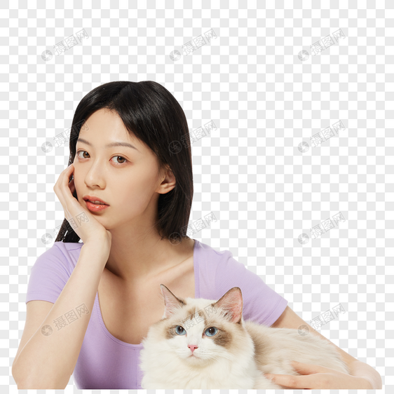 美女主人与宠物猫咪图片