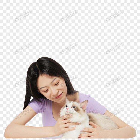 美女主人与宠物猫咪图片