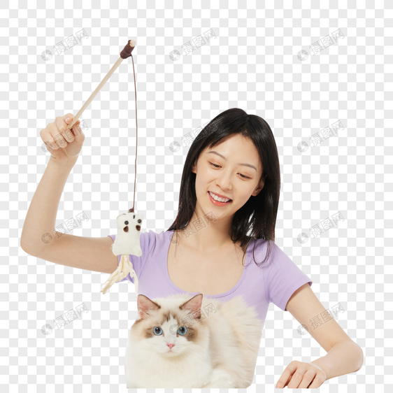 美女主人与宠物猫咪图片