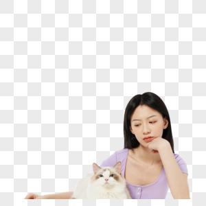 美女主人对宠物猫咪感到烦恼图片