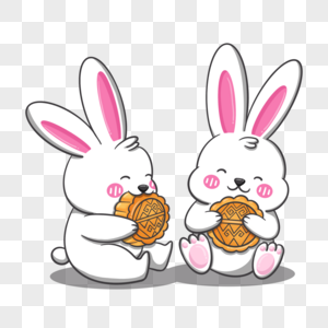 中秋节一起吃月饼的小兔子图片