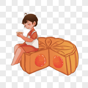坐在月饼上的女孩图片