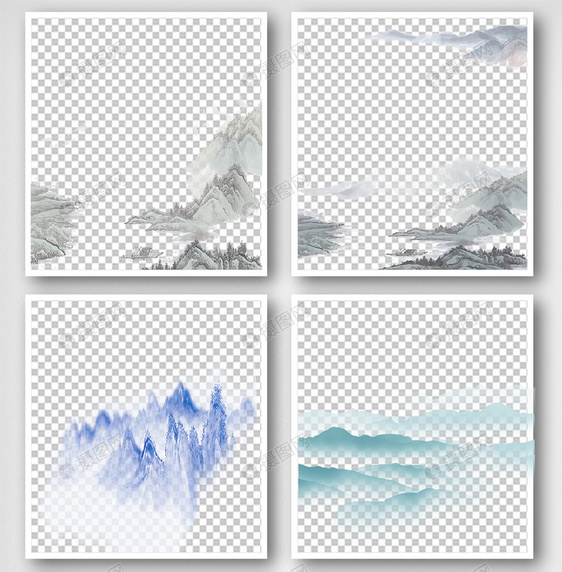 中国风水彩水墨山水元素图片