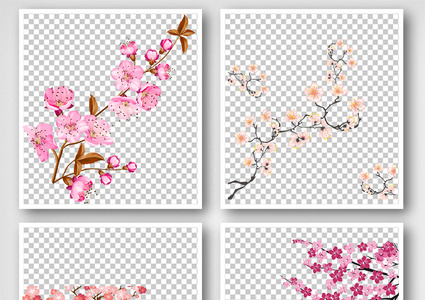 手绘粉红色漂亮樱花装饰PNG元素高清图片