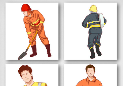 消防员救火英雄消防队员卡通人物高清图片