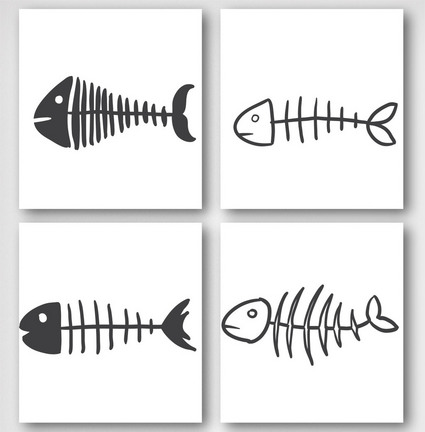 线描卡通鱼骨头图案元素图片