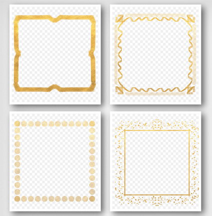 手绘金色简约边框PNG免抠元素透明框素材图片