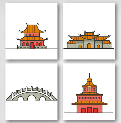 卡通中国风庙宇图案元素图片