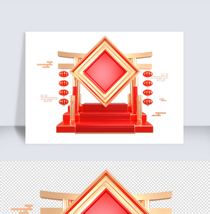 红色喜庆C4D节新春底座素材图片