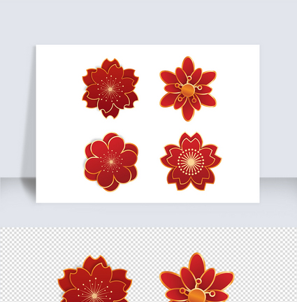 红色喜庆剪纸风春节新年花朵元素图片
