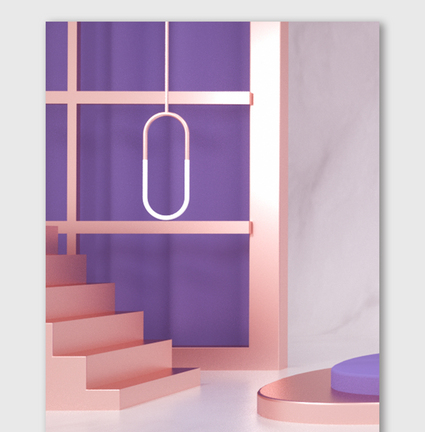 紫色C4D立体几何春季海报背景图片