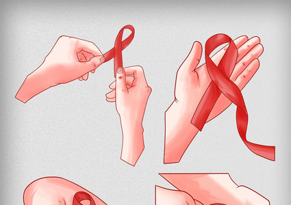 艾滋病日关爱艾滋病手拿红色丝带元素高清图片