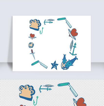 海洋风小刀爱心卡通元素手绘边框图片