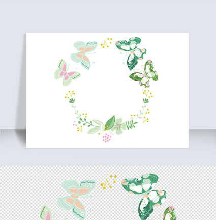 绿色植物蝴蝶卡通手绘边框图片