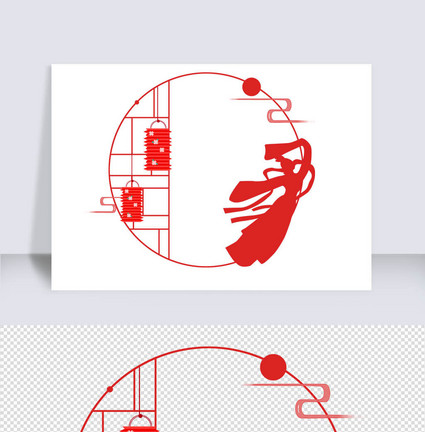 中国风嫦娥奔月剪影红色边框图片