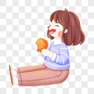 坐着吃月饼的女孩图片