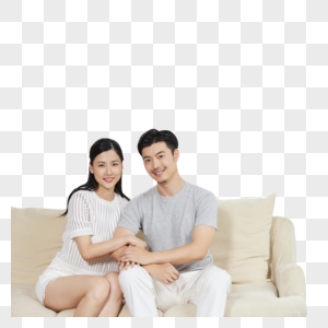 幸福的夫妻坐在沙发亲情高清图片素材