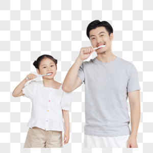 爸爸陪女儿一起刷牙图片