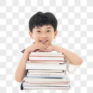 爱学习的小男孩在一摞书上图片