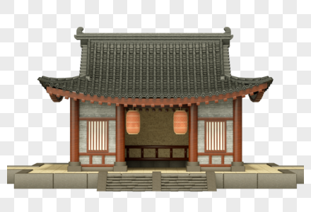 中式建筑房屋3D模型免抠素材图片