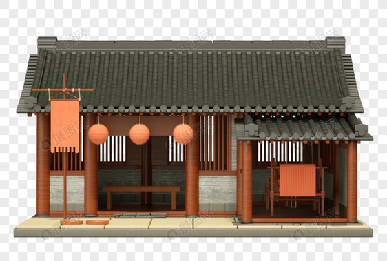 中式房屋织布模型免抠素材图片