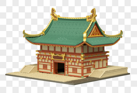 中式金碧辉煌寺庙3D模型免抠素材图片